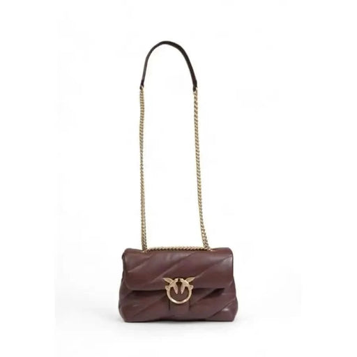 Brown leather handbag with gold chain strap and metal clasp from Pinko Women Bag