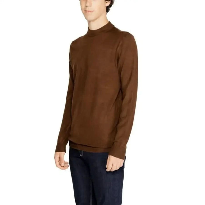 Brown mock neck sweater with long sleeves from Antony Morato Men Knitwear collection