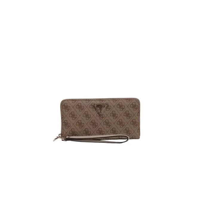 Brown patterned Guess Women Wallet with zip-around closure and wrist strap