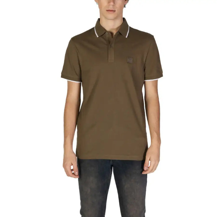 Brown polo shirt with white trim from Boss Men’s Spring/Summer Collection