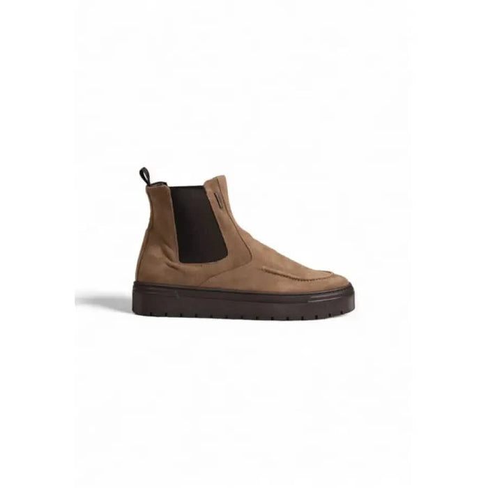 Brown suede Chelsea boot with thick dark sole by Antony Morato for men