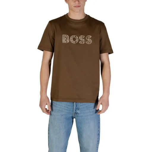 Brown BOSS lettering t-shirt from Boss Men Green Cotton Round Neck T Shirt collection