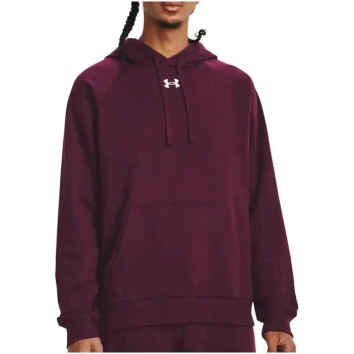 Burgundy Under Armour hooded sweatshirt with front pocket for men