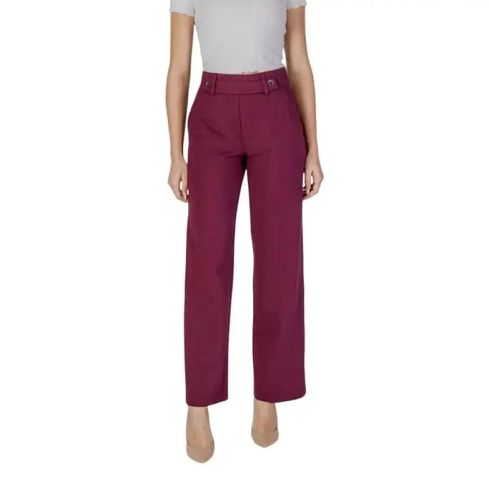 Burgundy high-waisted straight-leg dress pants from Street One with front pockets