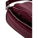 Burgundy leather handbag with open zipper showcasing interior pockets by Desigual