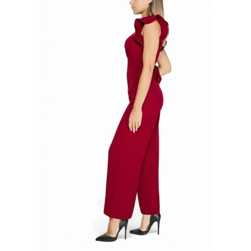 Burgundy ruffled Rinascimento Bordeaux sleeveless jumpsuit with zip detail