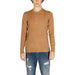 Camel-colored crew neck sweater with long sleeves from Gianni Lupo Men Knitwear collection