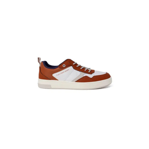 Casual low-top Calvin Klein Jeans Men Sneakers with brown, white, and navy color blocks