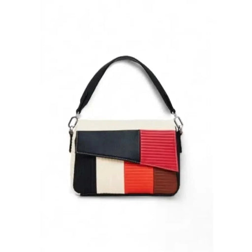 Colorblock handbag with geometric patchwork design and black strap by Desigual