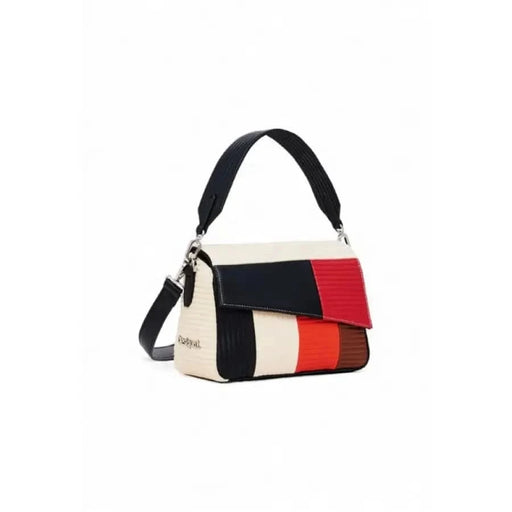 Colorblock Desigual women’s handbag with navy, white, and red panels and a black strap