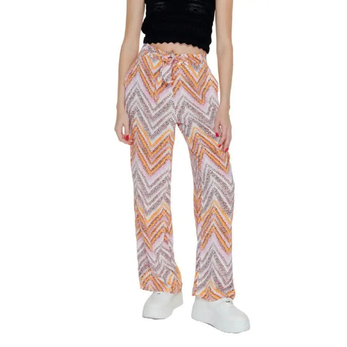 Colorful chevron-patterned wide-leg pants from Only - Only Women Trousers collection