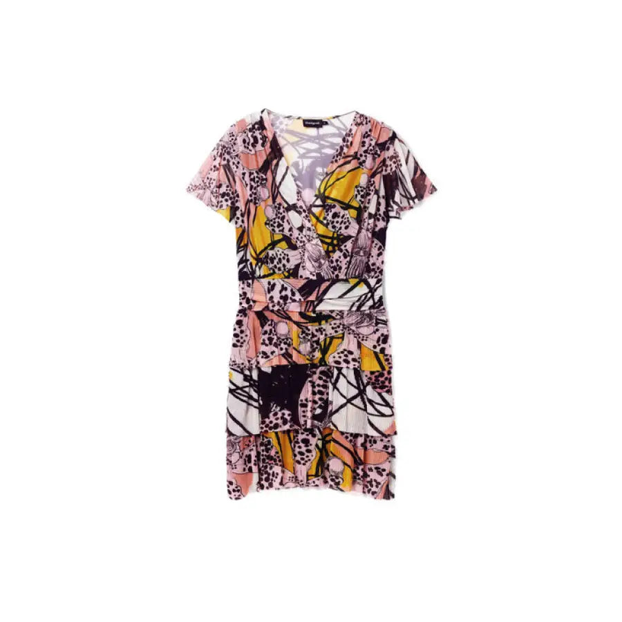 Colorful patterned wrap dress with short sleeves and V-neckline - Desigual Women Dress