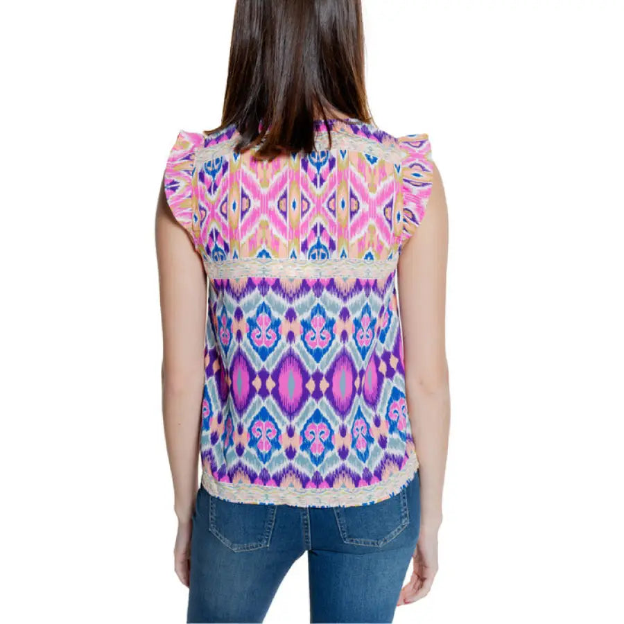 Only Women Undershirt - Colorful sleeveless top with vibrant geometric patterns from behind