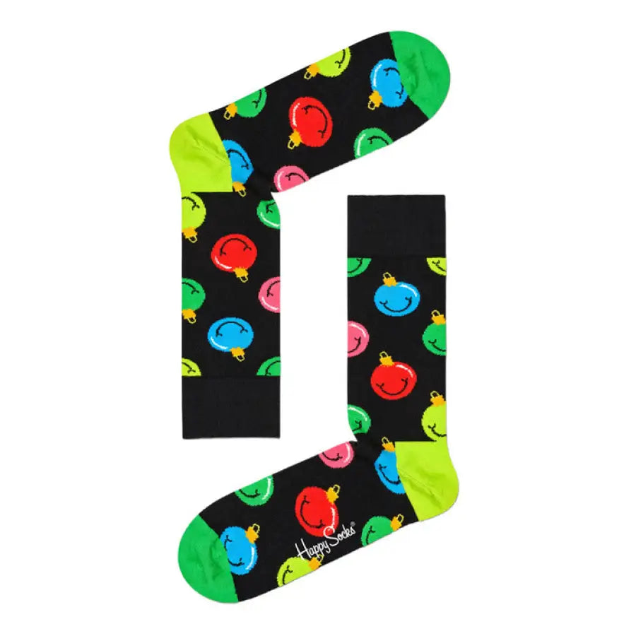 Brightly colored Christmas ornament patterned sock on black - Happy Socks Women Underwear