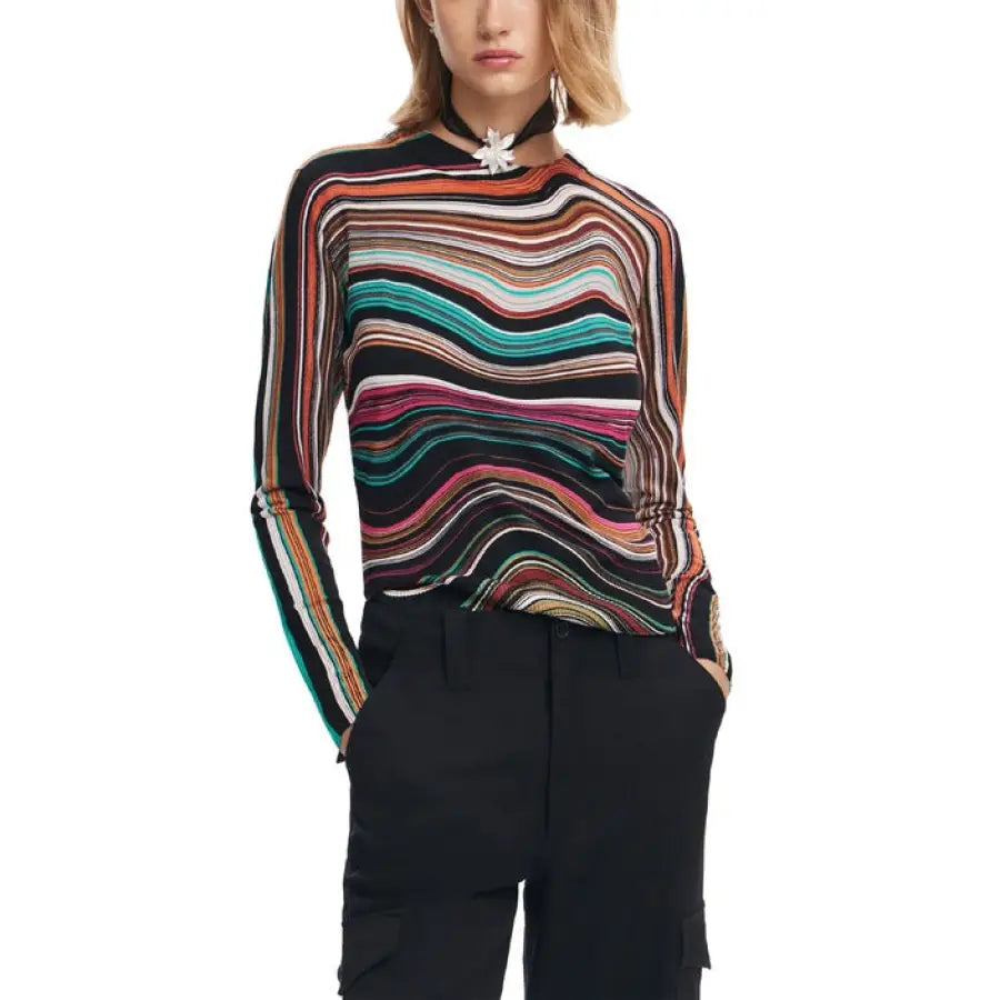 Colorful striped wavy pattern long-sleeved sweater from Desigual Women Knitwear collection