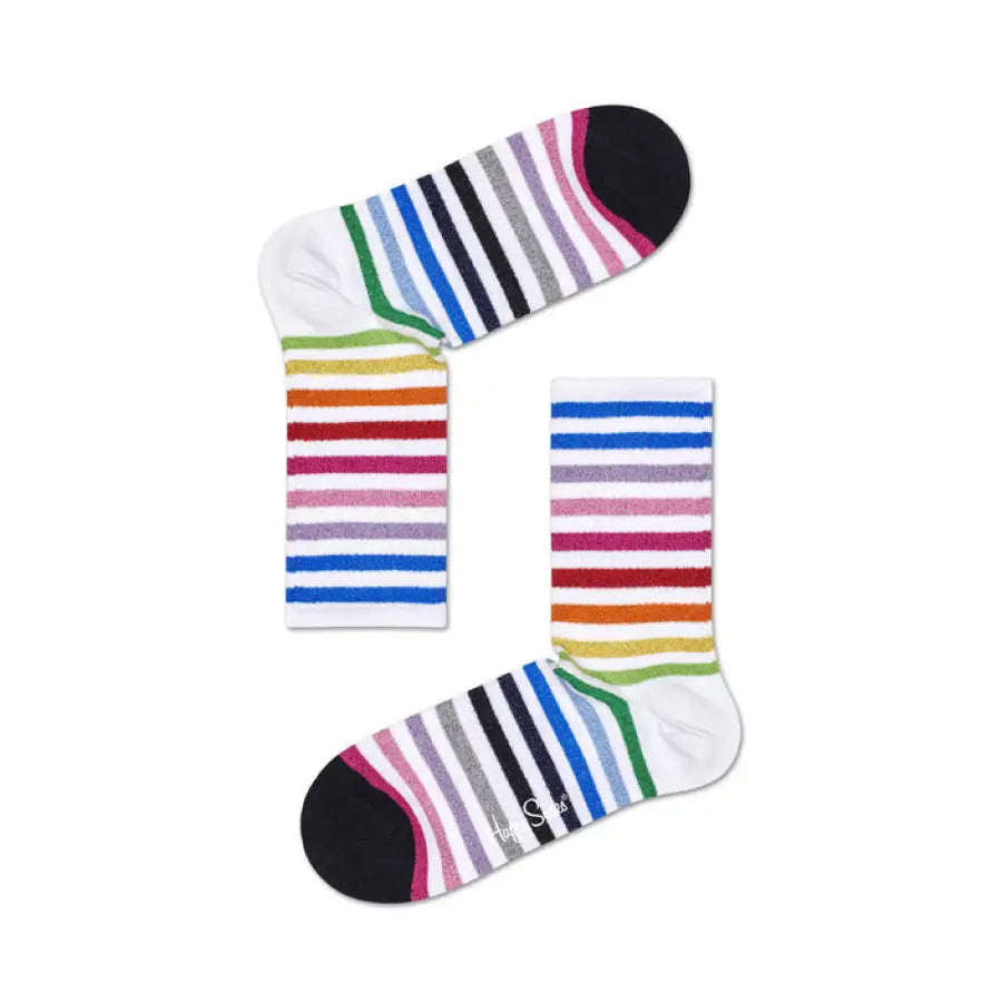 Colorful striped socks with a white base and multicolored stripes from Happy Socks Women