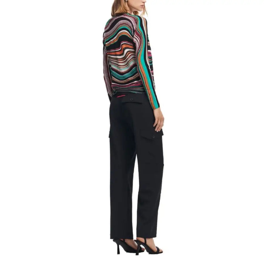 Desigual Women’s Colorful Striped Sweater with Black Trousers and Heels - Desigual Knitwear