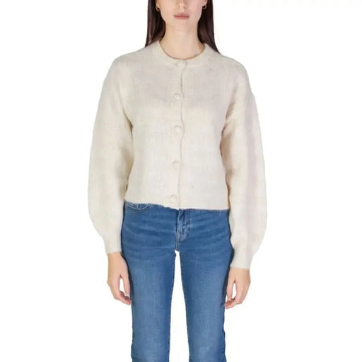 Cream-colored button-up cardigan with balloon sleeves from Only Women Cardigan collection