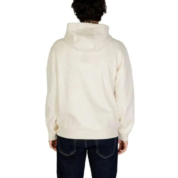 Cream-colored fleece pullover hoodie viewed from the back in Ea7 Men Sweatshirts