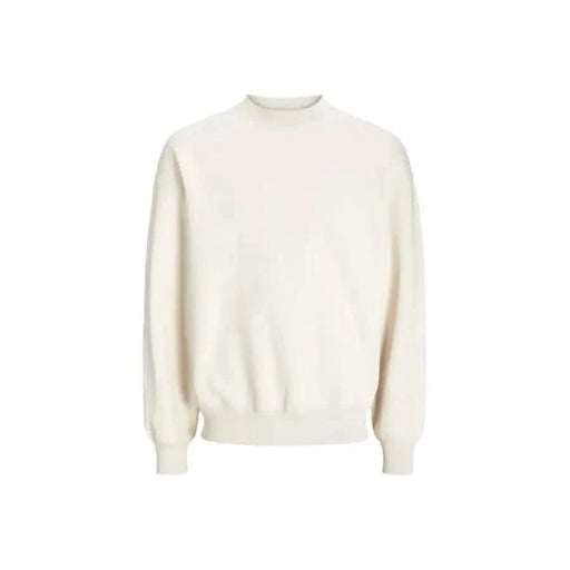 Cream-colored mock turtleneck sweater from Jack & Jones Men Sweatshirts with ribbed details