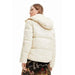 Cream-colored puffer jacket with hood viewed from the back by Desigual Women Jacket