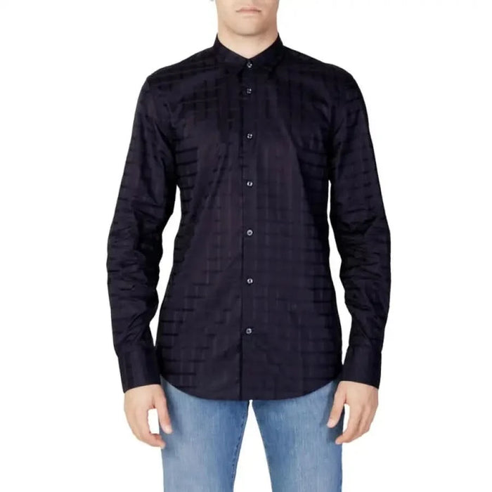 Antony Morato Men Shirt dark blue button-up dress shirt with subtle pattern