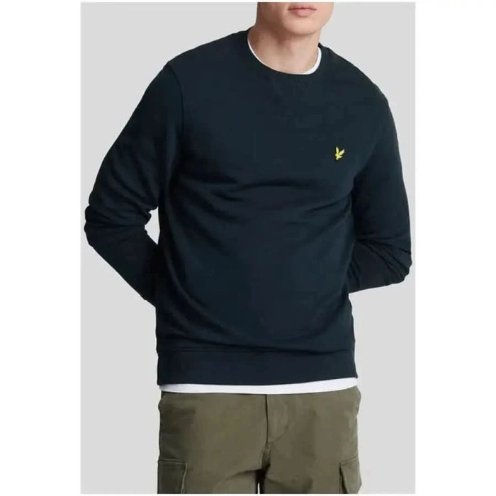 Dark blue crewneck sweatshirt with yellow logo by Lyle & Scott for men