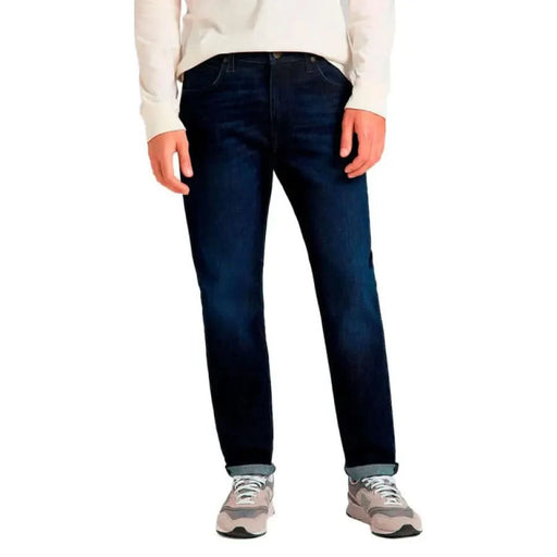 Dark blue denim jeans with a straight leg fit from Lee Men Jeans collection