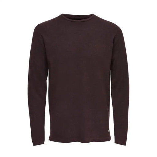 Dark Brown Long-Sleeved Crewneck Sweater by Only & Sons from Only & Sons Men Sweatshirts