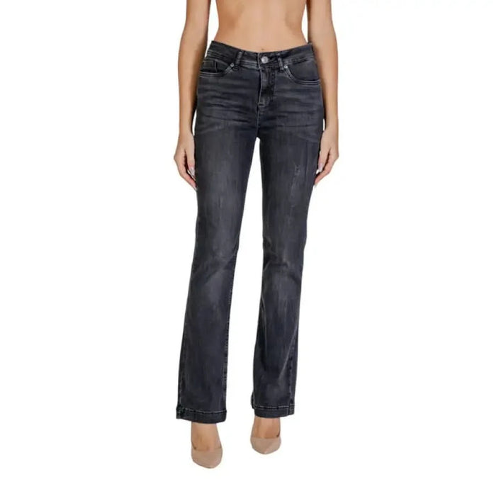 Dark gray bootcut jeans with slight distressing from Street One for women