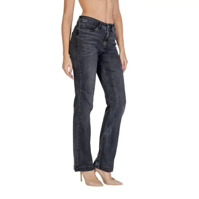 Dark gray bootcut denim jeans with distressed finish from Street One Women Jeans