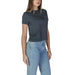 Dark gray short-sleeved Calvin Klein Jeans cotton t-shirt with light blue jeans