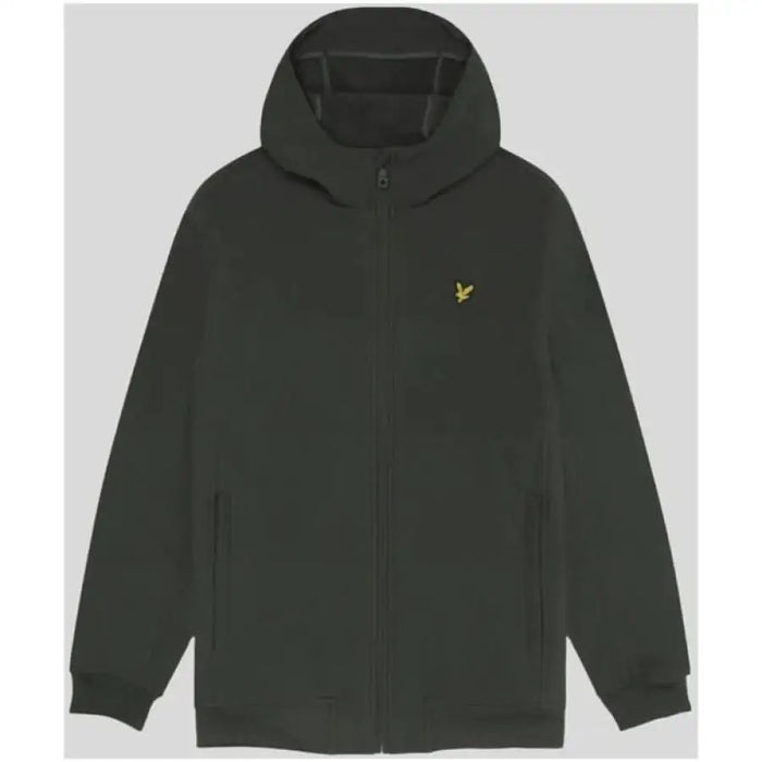 Dark green hooded jacket with yellow Lyle & Scott logo emblem for men