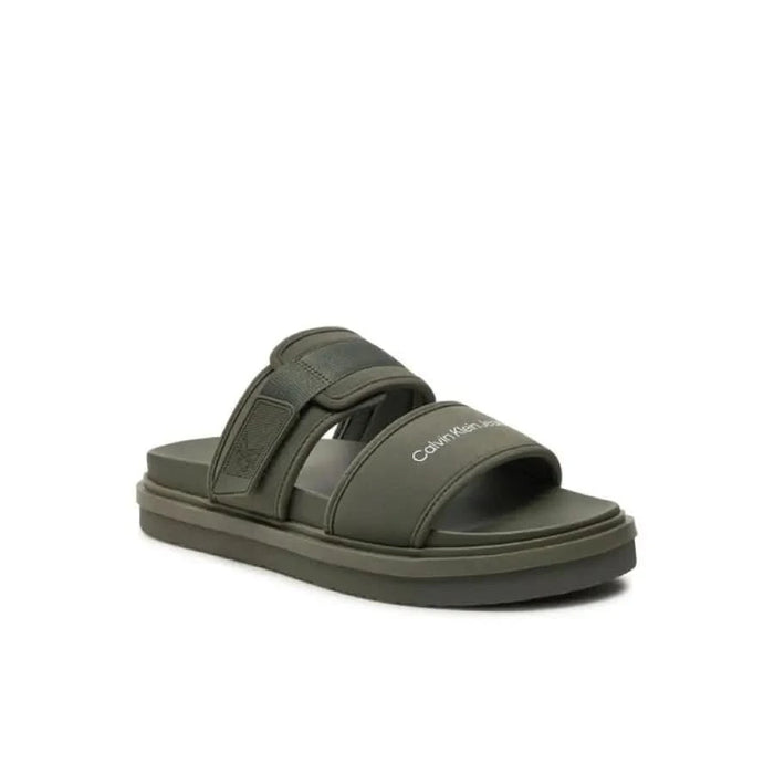 Dark green Calvin Klein Jeans Men’s sandals with adjustable straps and platform sole