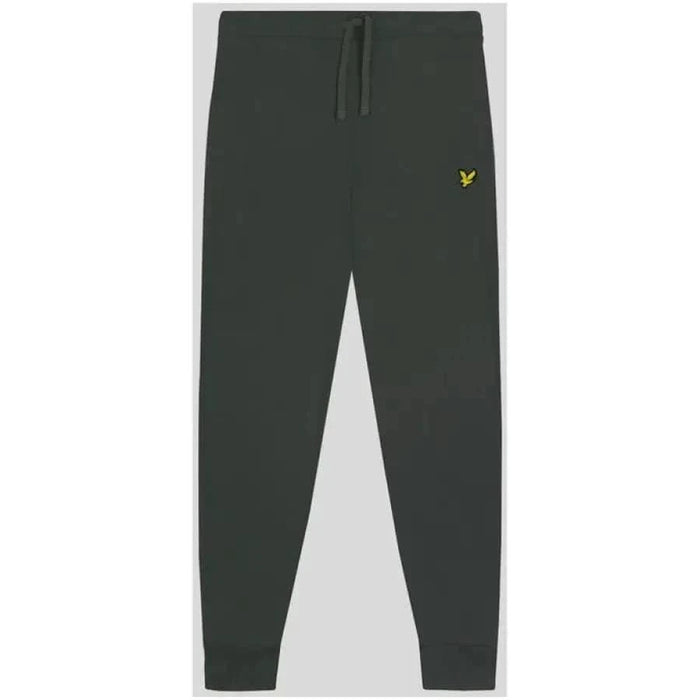 Dark green Lyle & Scott sweatpants featuring a yellow logo near the hip