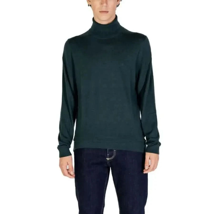 Dark green long sleeve turtleneck sweater by Calvin Klein Men Knitwear