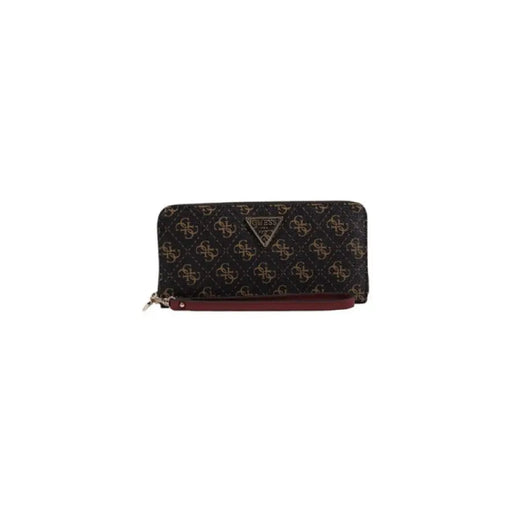 Designer Guess Women Wallet featuring a monogram pattern and striking red trim