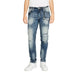 Distressed blue Icon Men Jeans featuring faded wash and ripped details