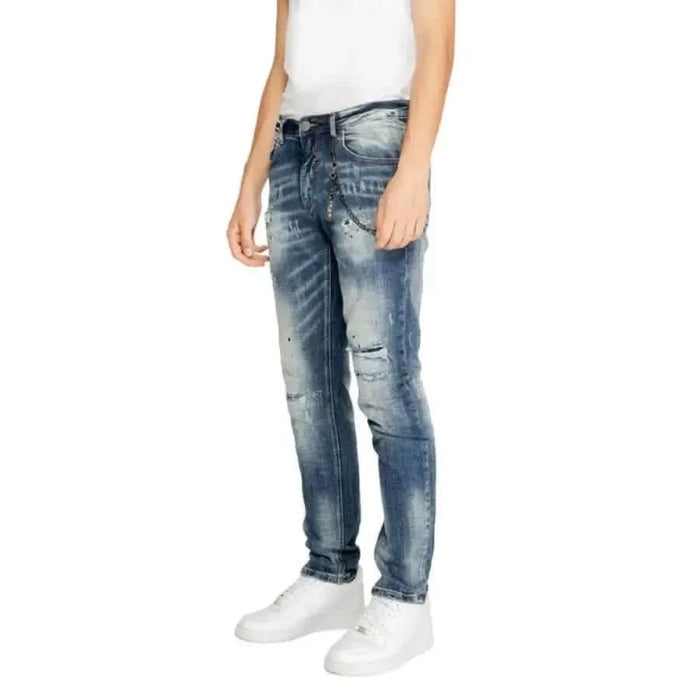 Distressed blue jeans with rips and fading from Icon Men Jeans for a trendy look