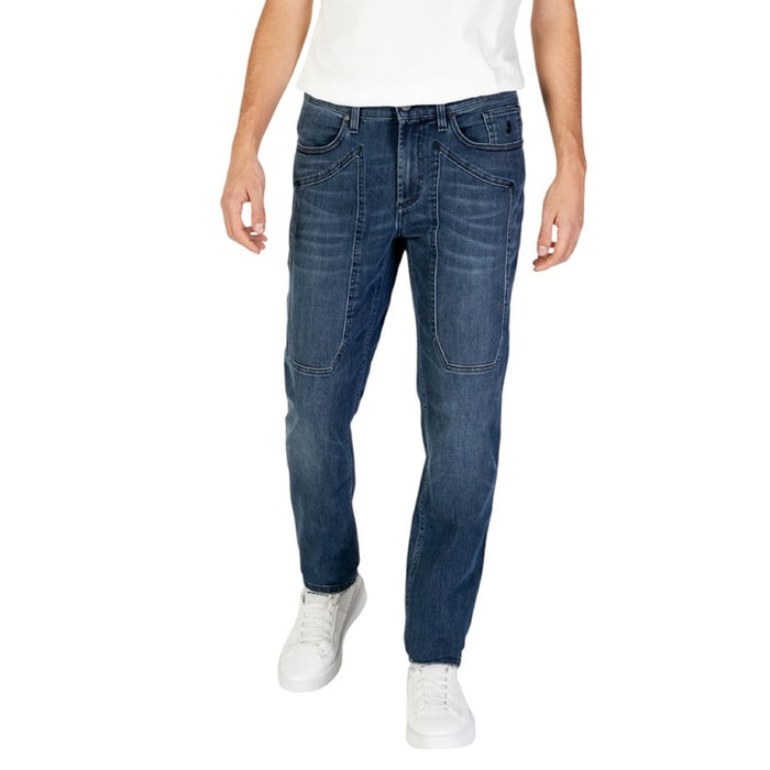 Jeckerson Hommes Jeans Bleus avec Fermeture Eclair et Bouton