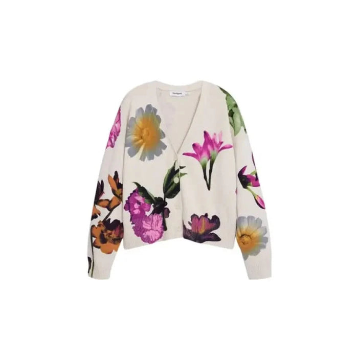 Floral print cardigan for women in beige by Desigual with V-neck design