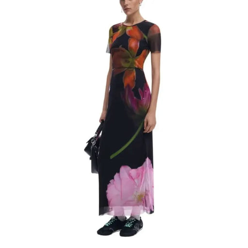 Floral print maxi dress displayed in Desigual Women’s Black Short Dress product image