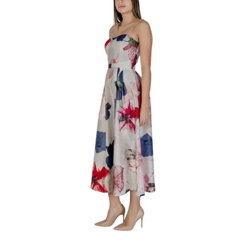 Rinascimento Floral Pink Dress for Women featuring a vibrant floral print midi design