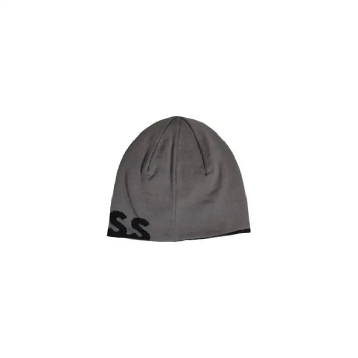 Gray beanie hat with black SS lettering, part of the Boss Men Cap collection