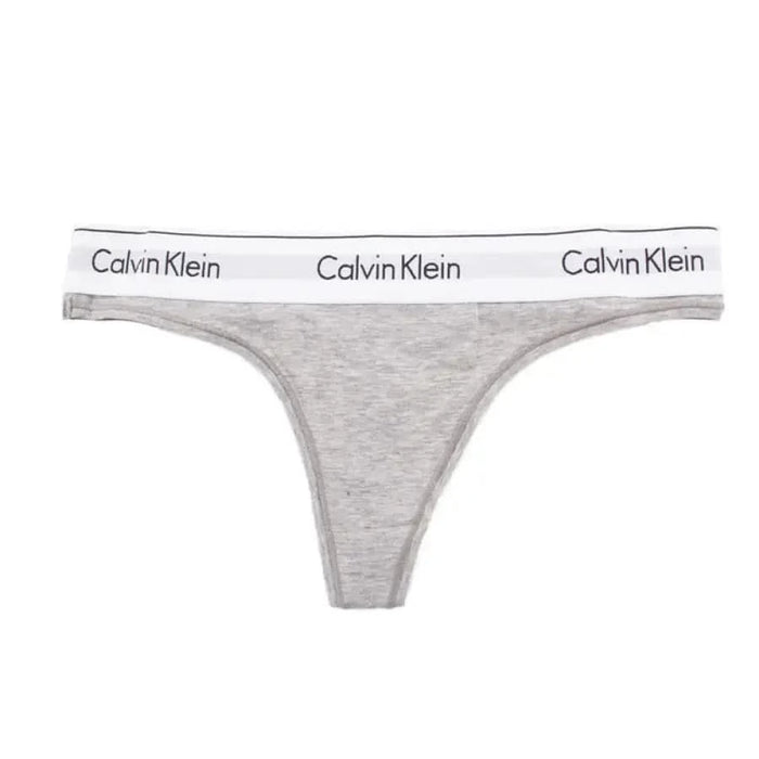 Calvin Klein gray thong underwear with white elastic waistband for women