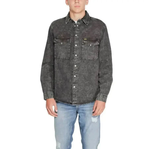 Gray denim shirt jacket with snap buttons and chest pockets from Gas Men Shirt collection