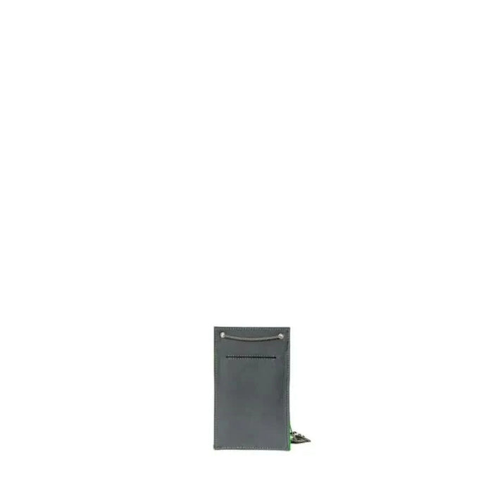 Gray leather card holder with green accent in Gcds Men Bag