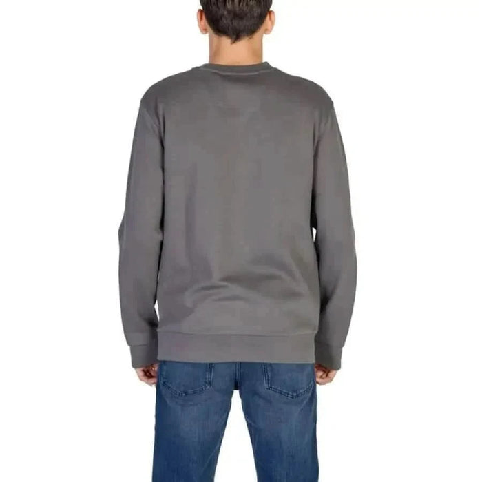 Gray long-sleeved round neck sweatshirt featured in Boss Men Sweatshirts collection