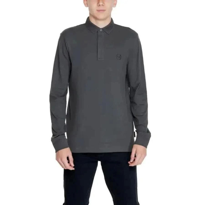 Gray long-sleeved polo shirt with collar and logo from Armani Exchange Men Polo