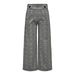 Jacqueline De Yong Women’s Gray Plaid Wide-Leg Trousers with Button Waistband Details